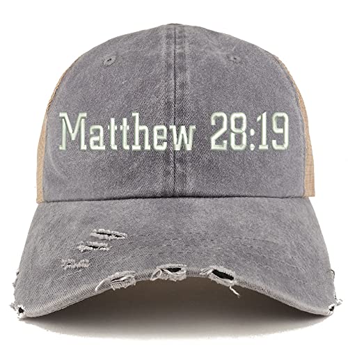 Trendy Apparel Shop Matthew 28:19 Frayed Bill Trucker Mesh Back Cap