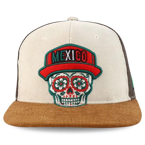 Trendy Apparel Shop Dia De Los Muerto Skull Embroidered Mesh Back Corduroy Cap