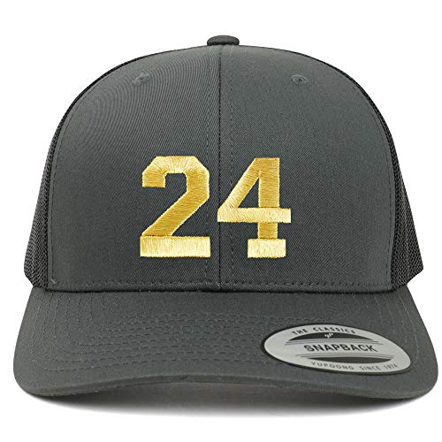 Trendy Apparel Shop Number 24 Gold Thread Embroidered Retro Trucker Mesh Cap