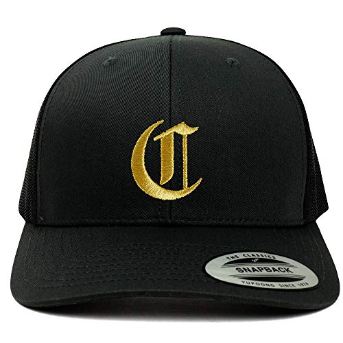 Trendy Apparel Shop Old English Gold C Embroidered Retro Trucker Mesh Baseball Cap