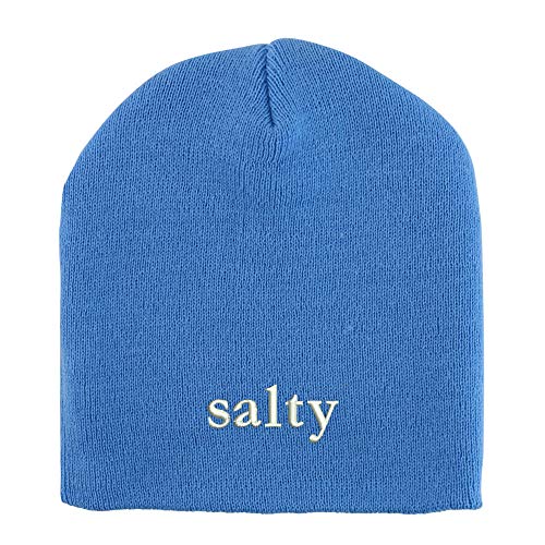 Trendy Apparel Shop Salty Embroidered Made in USA Short Acrylic Knit Winter Beanie Hat