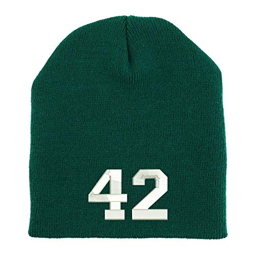 Trendy Apparel Shop Number 42 Collegiate Varsity Font Embroidered Made in USA Short Acrylic Knit Winter Beanie Hat