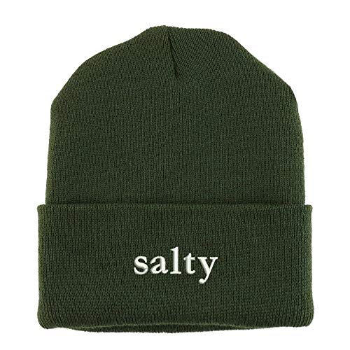 Trendy Apparel Shop Salty Embroidered Made in USA Cuff Folded Acylic Knit Winter Beanie Hat