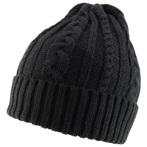 Trendy Apparel Shop Stretch Thick Warm Cable Knit Sherpa Lined Beanie