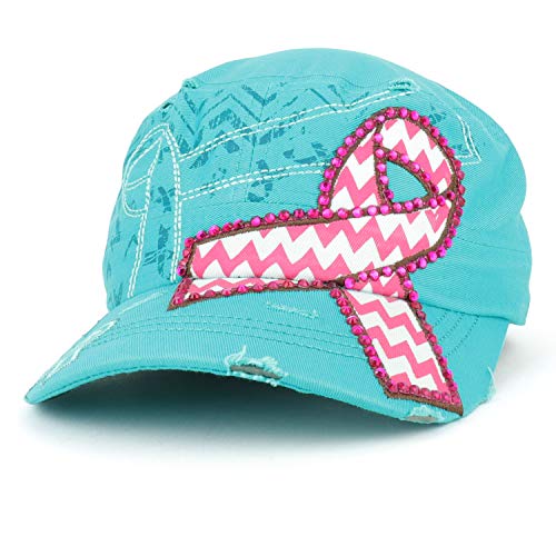 Trendy Apparel Shop Stoned Pink Ribbon Breast Cancer Awareness Flat Top Hat