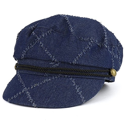 Trendy Apparel Shop Denim Greek Style Newsboy Fisherman Hat with Rope Band