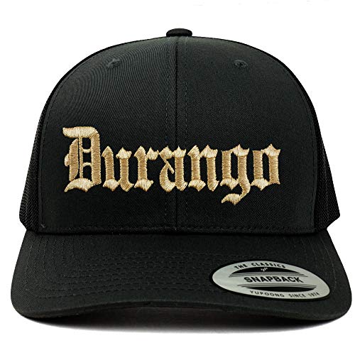 Trendy Apparel Shop Old English Durango Gold Embroidered Retro Trucker Mesh Cap