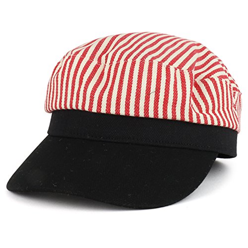 Trendy Apparel Shop Cotton Sailor Captain Striped Canvas Baker Boy Cap