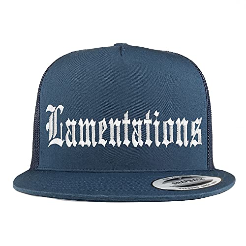 Trendy Apparel Shop Lamentations Old English 5 Panel Flatbill Trucker Cap