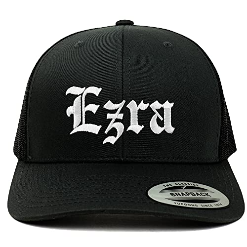 Trendy Apparel Shop Ezra Old English 6 Panel Trucker Mesh Cap