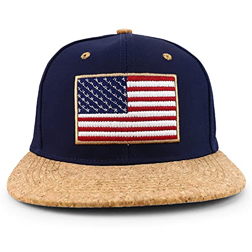 Trendy Apparel Shop USA Flag Cork Flatbill Snapback Baseball Cap