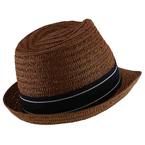 Trendy Apparel Shop Men's Paper Straw Woven Striped Band Stingy Fedora Hat