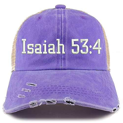 Trendy Apparel Shop Isaiah 53:4 Frayed Bill Trucker Mesh Back Cap