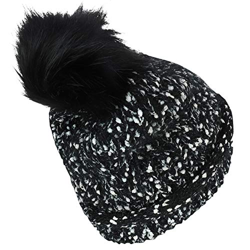 Trendy Apparel Shop Marled Winter Fur Pom Cuff Long Stretchy Beanie