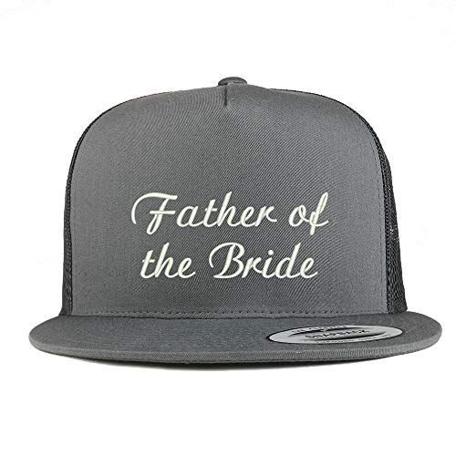 Trendy Apparel Shop Flexfit XXL Father of The Bride Embroidered 5 Panel Flatbill Trucker Mesh Cap