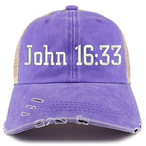 Trendy Apparel Shop John 16:33 Frayed Bill Trucker Mesh Back Cap
