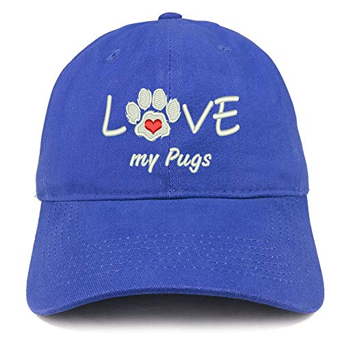 Trendy Apparel Shop I Love My Pugs Embroidered Soft Crown 100% Brushed Cotton Cap