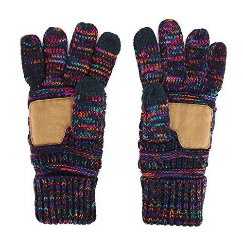 Trendy Apparel Shop Touchscreen Friendly Faux Leather Palm Patch Knit Gloves