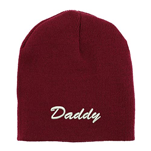 Trendy Apparel Shop Daddy Script Font Embroidered Made in USA Short Acrylic Knit Winter Beanie Hat