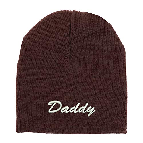 Trendy Apparel Shop Daddy Script Font Embroidered Made in USA Short Acrylic Knit Winter Beanie Hat