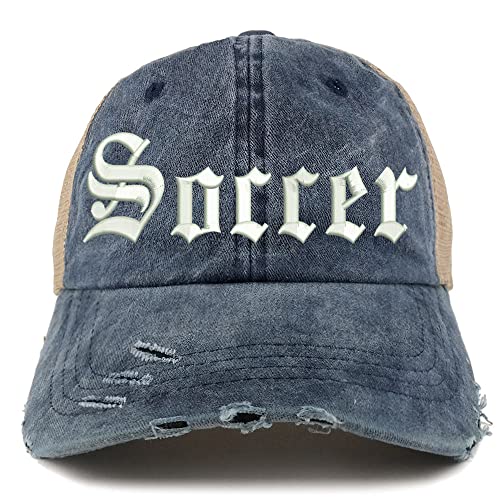 Trendy Apparel Shop Old English Soccer Frayed Bill Trucker Mesh Back Cap
