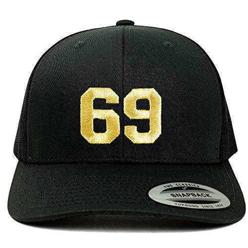 Trendy Apparel Shop Number 69 Gold Thread Embroidered Retro Trucker Mesh Cap