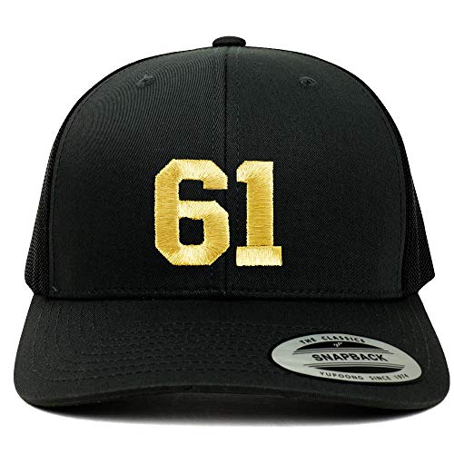 Trendy Apparel Shop Number 61 Gold Thread Embroidered Retro Trucker Mesh Cap