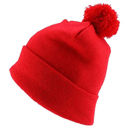 Trendy Apparel Shop Solid Color Knit Pom Pom Cuff Long Beanie Hat