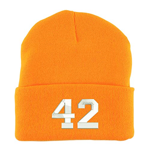 Trendy Apparel Shop Number 42 Collegiate Varsity Embroidered Made in USA Cuff Folded Acylic Knit Winter Beanie Hat