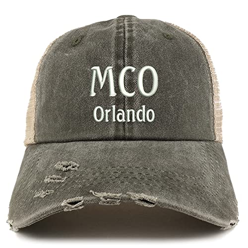Trendy Apparel Shop MCO Orlando Embroidered Frayed Bill Trucker Mesh Back Cap
