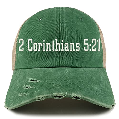 Trendy Apparel Shop 2 Corinthians 5:21 Frayed Bill Trucker Mesh Back Cap