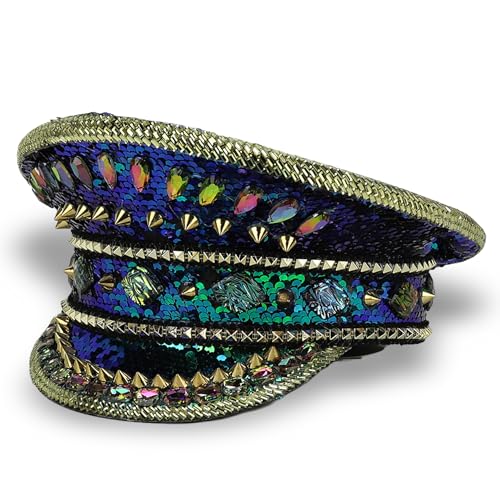 Trendy Apparel Shop Festival Party Sparkly Sequin Rhinestone Captain Hat