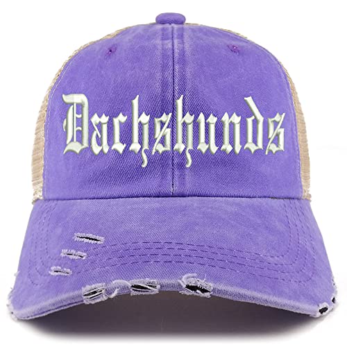 Trendy Apparel Shop Old English Dachshunds Frayed Bill Trucker Mesh Back Cap