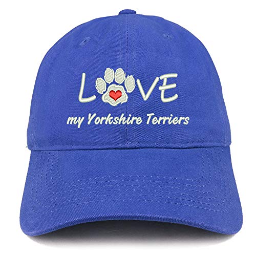 Trendy Apparel Shop I Love My Yorkshire Terriers Embroidered Soft Crown 100% Brushed Cotton Cap