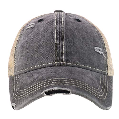 Trendy Apparel Shop Frayed Vintage Unstructured Trucker Mesh Ponytail Cap