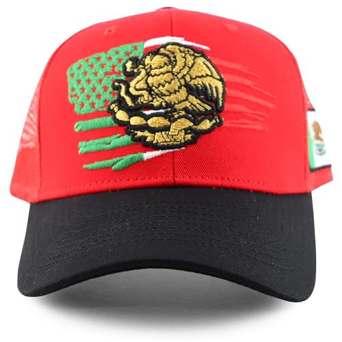 Trendy Apparel Shop Eagle Mexican American Flag 3D Embroidered Curved Bill Trucker Cap