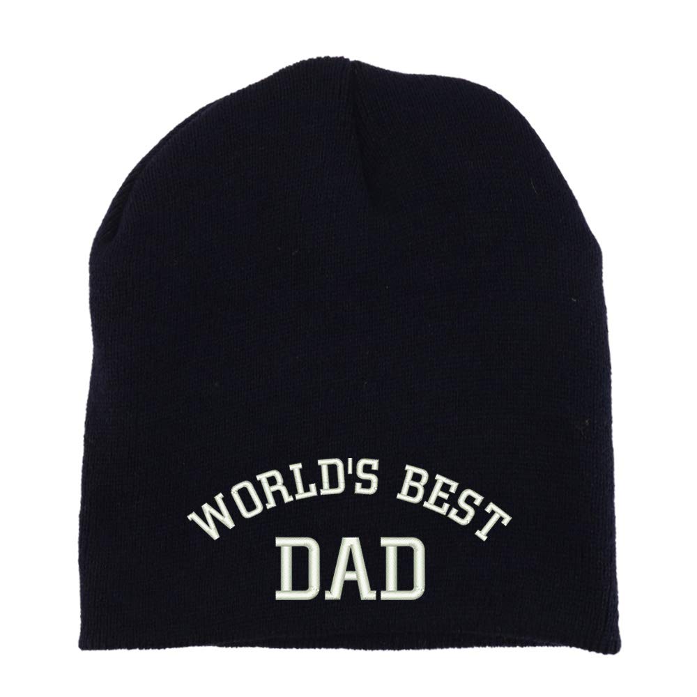 Trendy Apparel Shop World's Best Dad Embroidered Made in USA Short Acrylic Knit Winter Beanie Hat