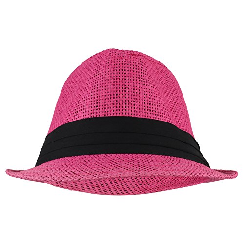 Trendy Apparel Shop Kid's Lightweight Straw Fedora Hat with Hat Band