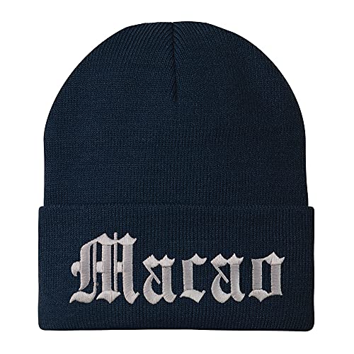 Trendy Apparel Shop Macao Old English Embroidered Long Cuff Beanie