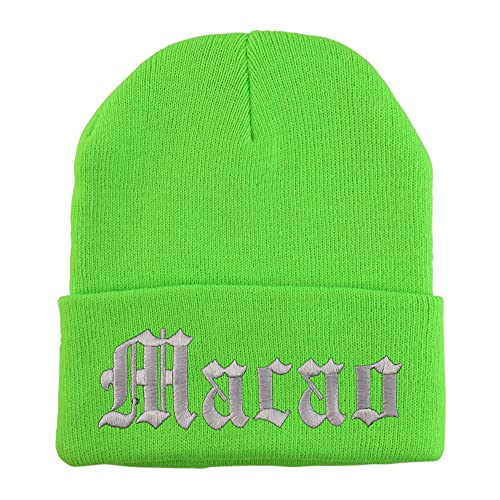 Trendy Apparel Shop Macao Old English Embroidered Long Cuff Beanie