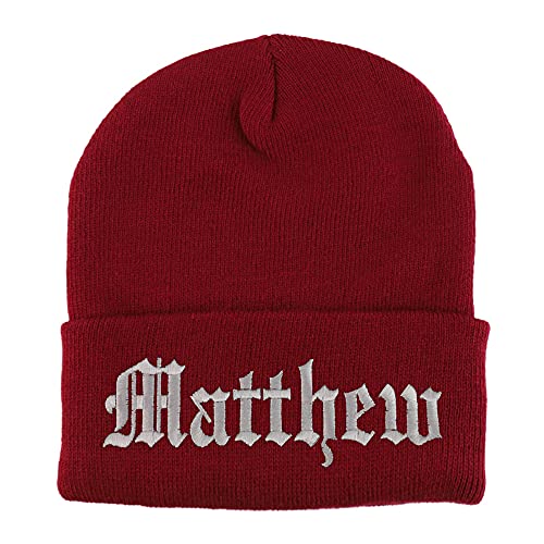 Trendy Apparel Shop Matthew Old English Embroidered Long Cuff Beanie