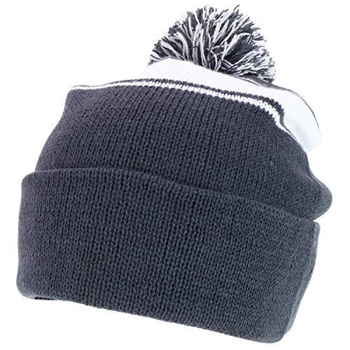 Trendy Apparel Shop Two Tone Pom Striped Winter Cuff Long Beanie Hat