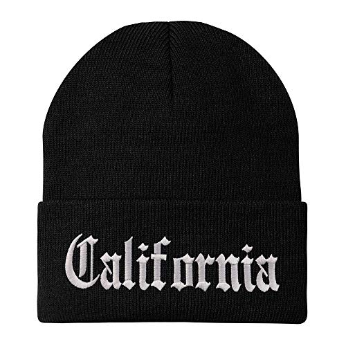 Trendy Apparel Shop California State Old English Embroidered Long Cuff Beanie