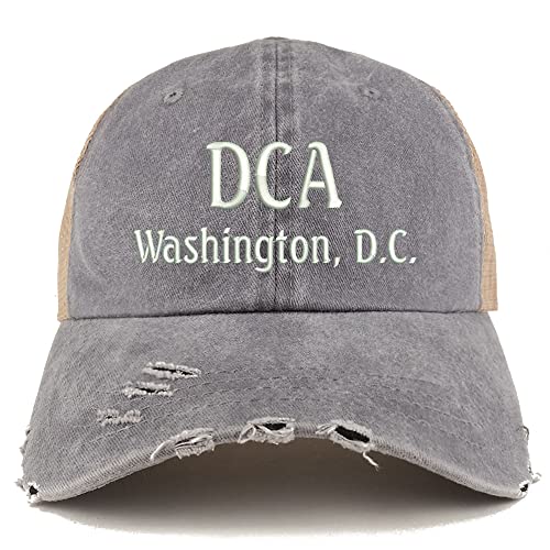 Trendy Apparel Shop DCA Washington DC Embroidered Frayed Bill Trucker Mesh Back Cap