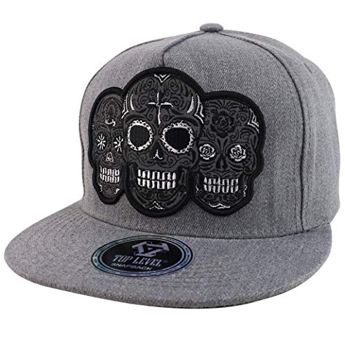 Trendy Apparel Shop Three Skulls Embroidered 5 Panel Flatbill Snapback Baseball Cap