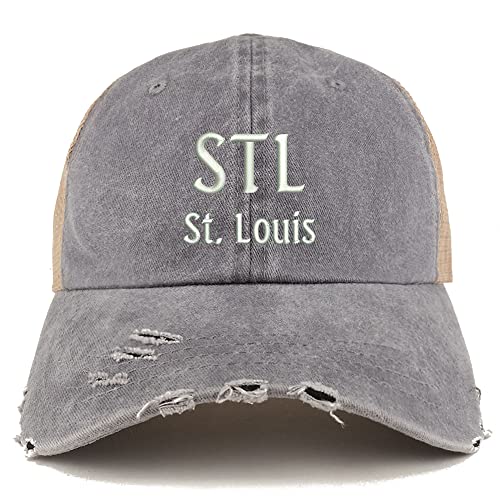 Trendy Apparel Shop STL St. Louis Embroidered Frayed Bill Trucker Mesh Back Cap