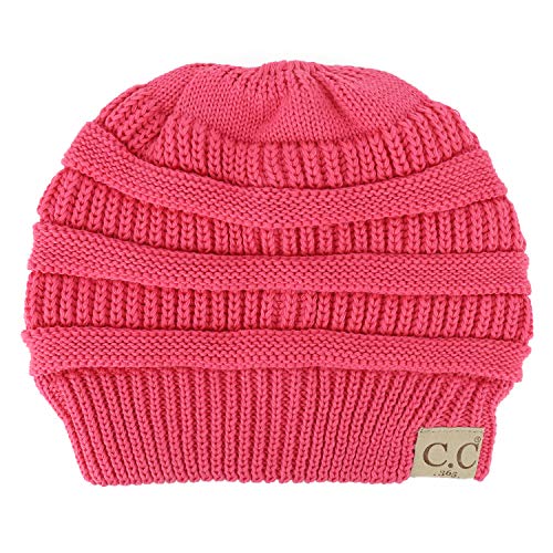 Trendy Apparel Shop Women's Lightweight Ribbed Knit 365 Stretchable Ponytail Beanie Cap