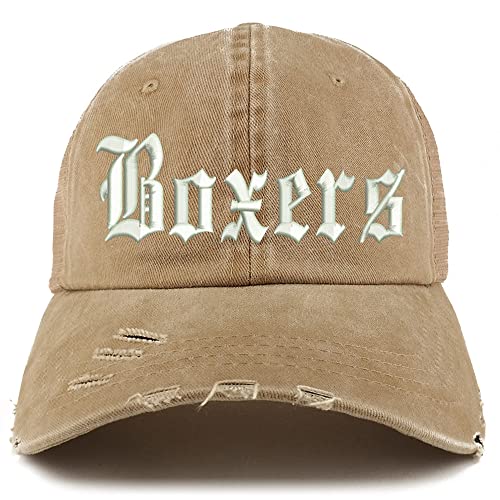 Trendy Apparel Shop Old English Boxers Frayed Bill Trucker Mesh Back Cap