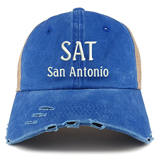Trendy Apparel Shop SAN San Antonio Embroidered Frayed Bill Trucker Mesh Back Cap