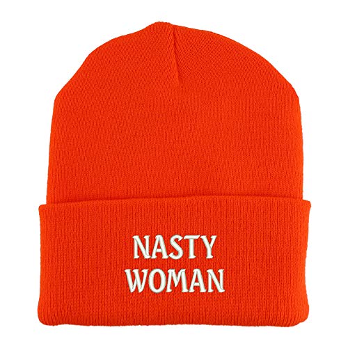 Trendy Apparel Shop Nasty Woman Embroidered Made in USA Cuff Folded Acylic Knit Winter Beanie Hat